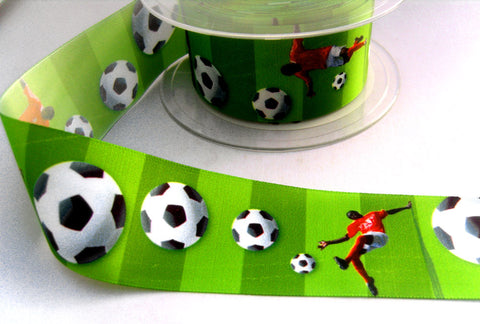 R8315 39mm Printed Taffeta Ribbon with a Football Themed Design - Ribbonmoon