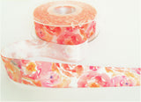 R8317 25mm Pink Based Flower Design Satin Ribbon by Berisfords