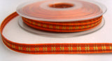 R8385 8mm Orange and Rust Satin, Sheer and Metallic Tartan Ribbon - Ribbonmoon