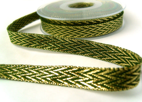 R8404 13mm Forest Green and Metallic Gold Double Face Ribbon