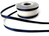 R8405 40mm Double Face White Sheer Ribbon with Navy Satin Borders
