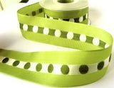 R8412C 40mm Green Polyester Ribbon with a Woven Satin Spot Centre Stripe