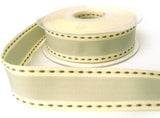 R8442 26mm Grey and Cream Vintage Stitch Ribbon. Grosgrain Borders