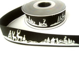 R8428 25mm Black Rustic Taffeta Christmas Print Ribbon Berisfords