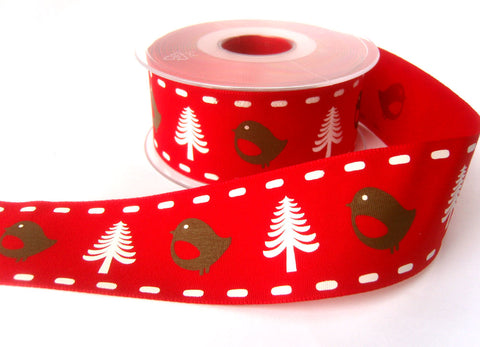 R8430 40mm Red Polyester Ribbon with a Christmas Design Print