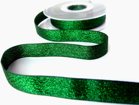 R8474 15mm Bottle Green Textured Metallic Lame Ribbon by Berisfords