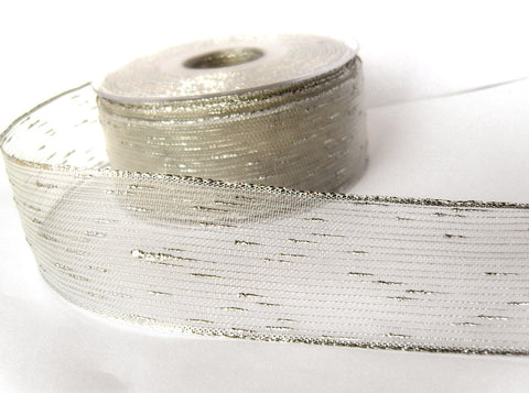 R8477 40mm Silver Metallic and Nylon Water Resistant Sheer Ribbon