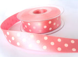 R8481 25mm Pink Satin Ribbon with a White Polka Dot Spot Design
