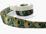 R8488 25mm Peacock Feather Design Printed Taffeta Ribbon