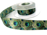 R8489 25mm Peacock Feather Design Printed Taffeta Ribbon