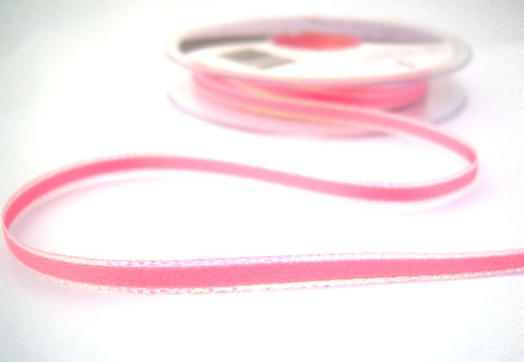 R8501 5mm Pink Double Faced Satin Ribbon, Metallic Iridescent Edge