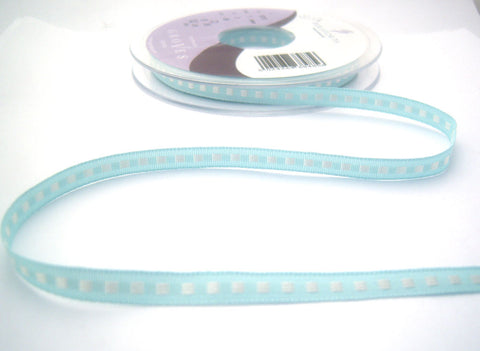 R8536 7mm Sky Blue and Natural Box Stitch Ribbon by Berisfords