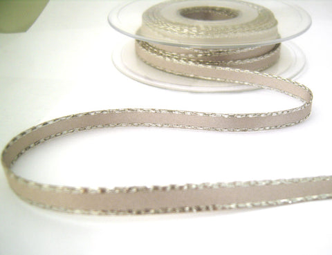 R8541 7mm Silver Grey Double Face Satin Ribbon with Metallic Silver Edges
