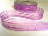 R8613 25mm Lilac Sheer Ribbon with Woven Silk Stripes