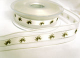 R8624 25mm White Sheer Ribbon, Silver Edges, Satin Centre Wedding Bells Print