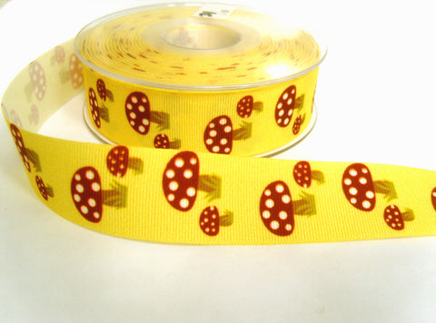 R8630 25mm Yellow Grosgrain Ribbon with a Toadstool Design