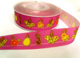 R8632 25mm Deep Pink Grosgrain Ribbon with a Easter Themed Design