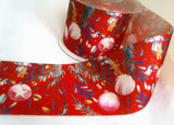 R8300 72mm Red Grosgrain Ribbon with a Christmas Themed Design