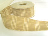 R8652 40mm Oatmeal Vintage Style Rustic Plaid Ribbon by Berisfords