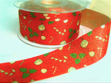 R8653 33mm Red Metallic Glitter Satin Ribbon-Christmas Print, Berisfords