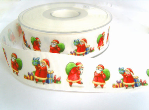 R8655 27mm White Grosgrain Ribbon Christmas Santa Design, Berisfords