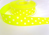 R8658 26mm Fluorescent Yellow Polka Dot Spotty Grosgrain Ribbon, Berisfords