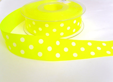 R8658 26mm Fluorescent Yellow Polka Dot Spotty Grosgrain Ribbon, Berisfords