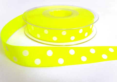 R8659 16mm Fluorescent Yellow Polka Dot Spotty Grosgrain Ribbon, Berisfords