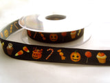 R8663 16mm Black Taffeta Ribbon with a Halloween Design by Berisfords