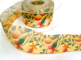 R8664 40mm Honey Gold Half Sheer Ribbon with a Berry Design