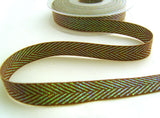 R8677 15mm Brown and Metallic Iridescent Woven Jacquard Ribbon