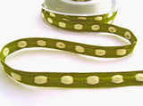 R8702 10mm Green Polyester Ribbon, Double Face Woven Silk Bobble Centre