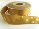 R8744 15mm Straw Satin Ribbon with Metallic Gold Snowflake Design