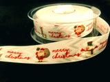 R8756 21mm White Satin and Matt Sheen Ribbon Christmas Print.