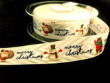 R8757 21mm White Satin and Matt Sheen Ribbon with a Christmas Print.