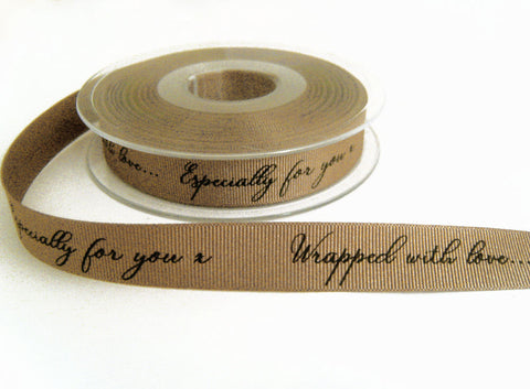 R8775 16mm Bone Beige Grosgrain Printed Ribbon by Berisfords