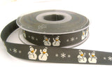 R8963 15mm Grey Rustic Natural Charms Snowman Ribbon by Berisfords