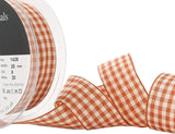 R9132 25mm Copper and Ivory Natural Gingham Ribbon by Berisfords