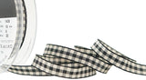 R9145 10mm Black and Ivory Natural Gingham Ribbon by Berisfords