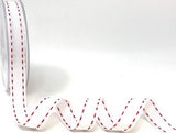 R9152 15mm White Grosgrain Ribbon with Red Stitch Edges, Berisfords