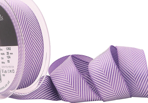 Helicotheca Ribbons 25mm Helio (Lilac) Herringbone Woven Jacquard Ribbon, Berisfords ...