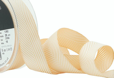 R9185 25mm Ecru (Cream) Herringbone Woven Jacquard Ribbon, Berisfords