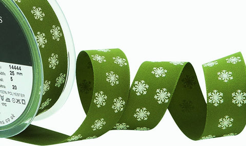 R9202 25mm Cypress Green Rustic Polka Flakes Ribbon, Berisfords