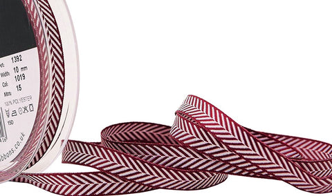 R9206 10mm Burgundy Herringbone Woven Jacquard Ribbon, Berisfords