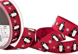 R9232 25mm Red Penguins Rustic Taffeta Ribbon by Berisfords