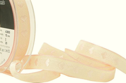 R9261 15mm Pink-Ivory Cream Rustic Love Heart Ribbon, Berisfords