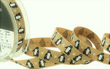 R9274 15mm Oatmeal Penguins Rustic Taffeta Ribbon by Berisfords