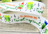 R9309 27mm White Christmas Printed Taffeta Ribbon. Twist & Sprout