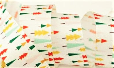 R9310 27mm White Christmas Printed Taffeta Ribbon. Funky Forest