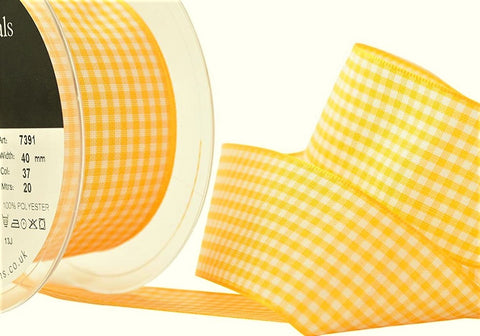 R9322 40mm Gold Yellow Polyester Gingham Ribbon by Berisfords